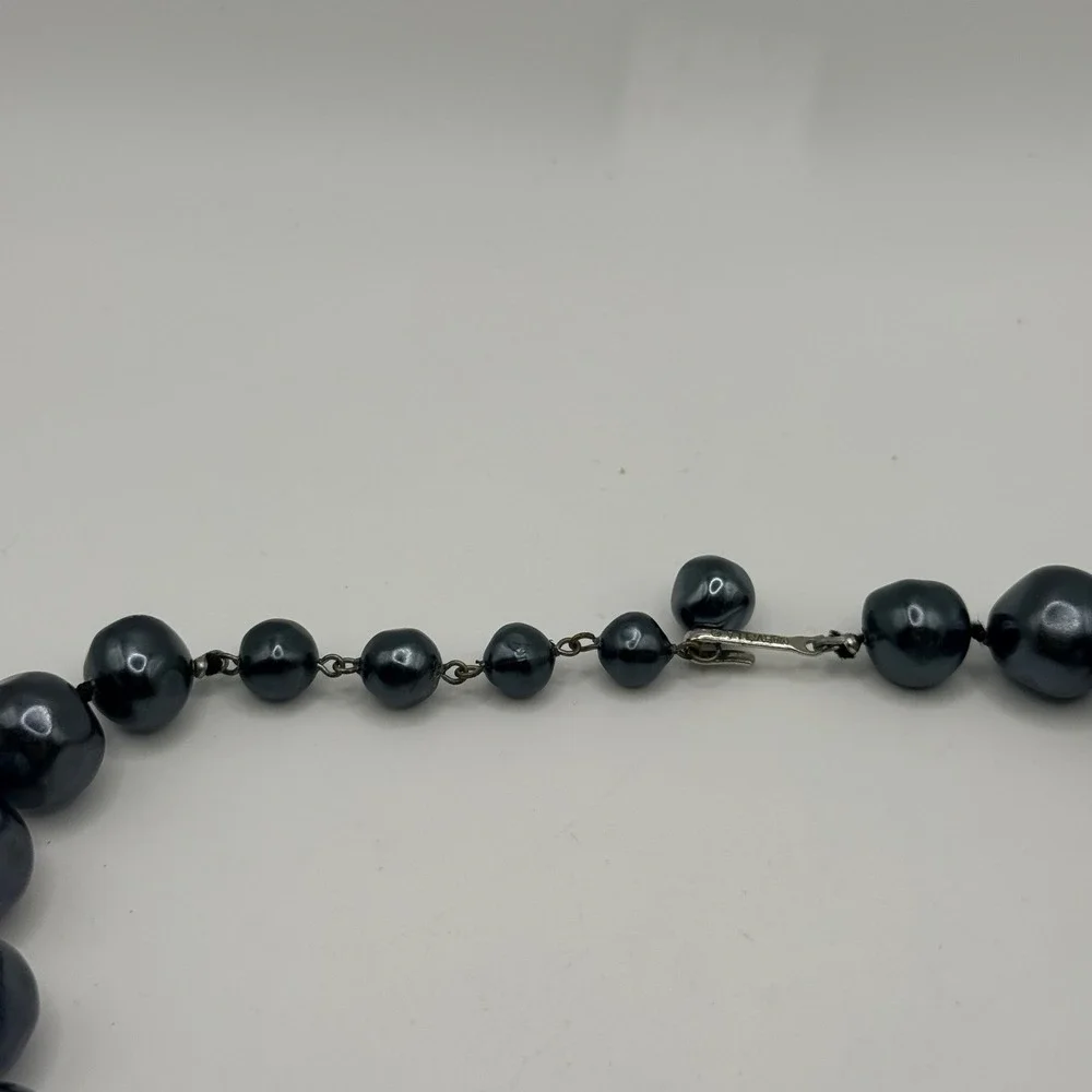 Marvella Vintage Knotted Baroque Faux Pearl Necklace Midnight Blue Graduated 16
